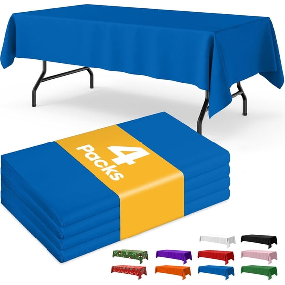 chalian - Blue Plastic Table Cloth - 4 Pack 54" × 108" Rectangle Disposable Tablecloths for 6FT Tables, Waterproof Table Cover for Party, Holiday & Gathering Use