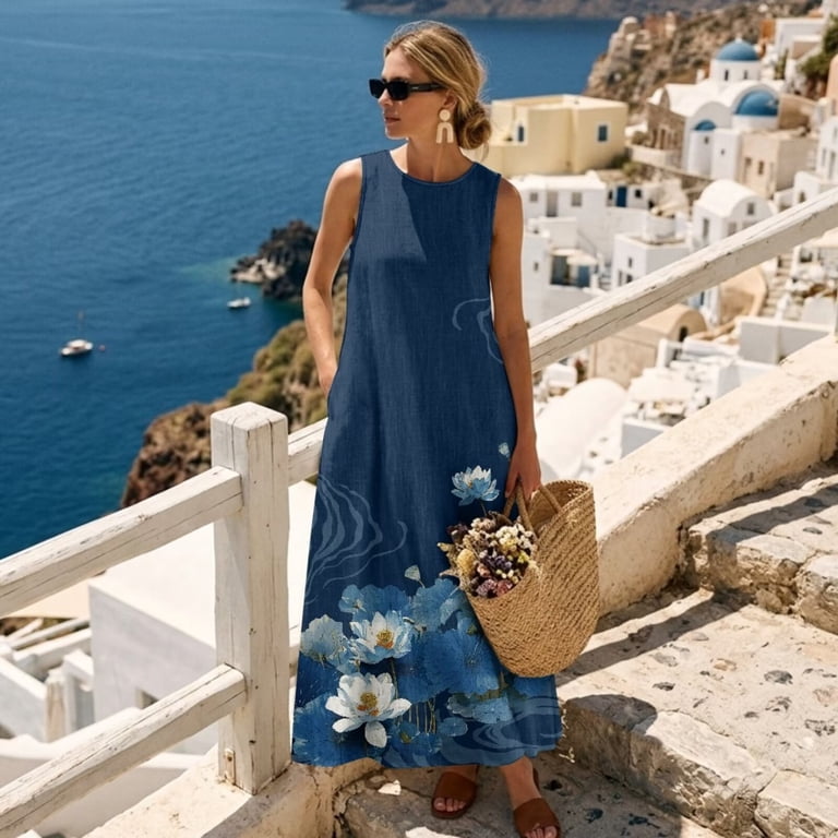 blue lotus dress Xixirimido Misty Forest Green Print Women Casual Dresses Maxi Summer Sundress Sleeveless Loose Fit A Line Long with Pockets Beach Vacation US 8 SHEIN ICON Women's Backless Black/silver:Size 8 softly structured silhouette