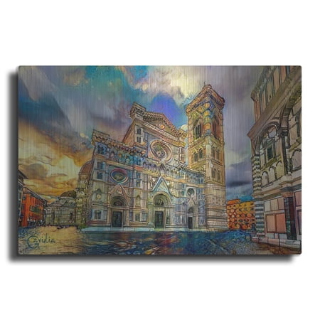 Luxe Metal Art 'Florence Italy Cathedral of Saint Mary of the Flower 2' by Pedro Gavidia, Metal Wall Art, 24"x16"