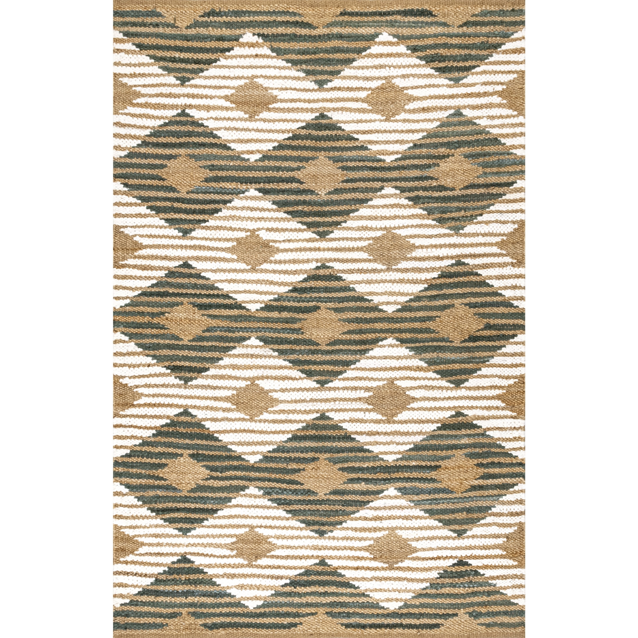 nuLOOM Hand Braided Marla Denim And Jute Diamonds Area Rug, 4' x 6', Marla Olive