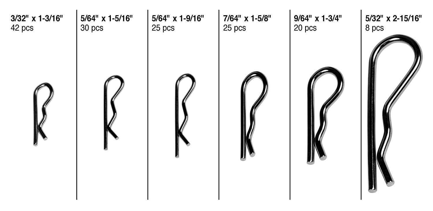 Heavy Duty 150pc Galvanized Mechanical Hair Pin Clip Assortment Set 6 Different Sizes