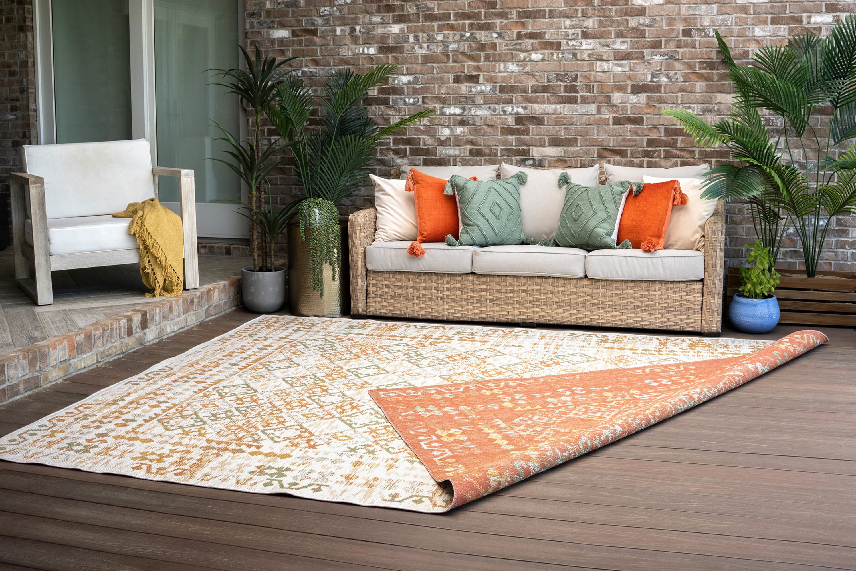 Bliss Rugs Reversible Indoor Outdoor Area Rug Moroccan Style for Patio, Porch, Garden | Orange, 7'11'' x 10'3''