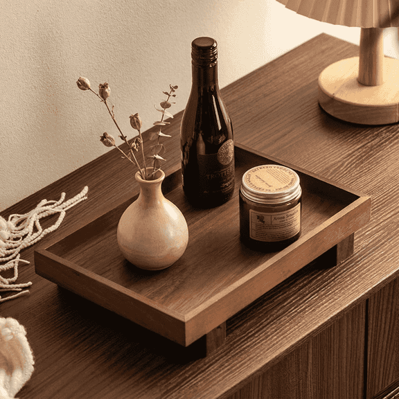 DIYMAG Wood Tray, Natural Wood Trays for Storing & Displaying Jewelry, Candles, Serving Floral Tray, Coffee Table Serving Tray(Medium; 7.6*11.2*2.1in)