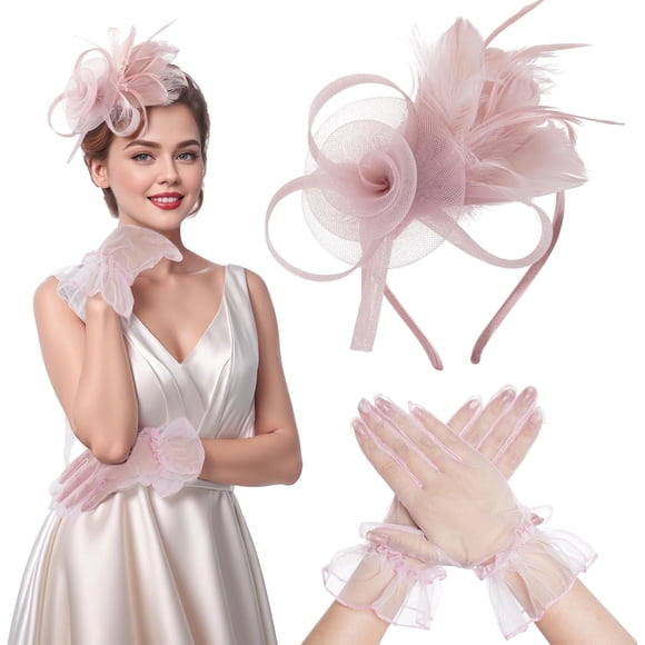 Fascinators Hat for Women Cocktail Wedding 20s Tea Party Headwear Gloves