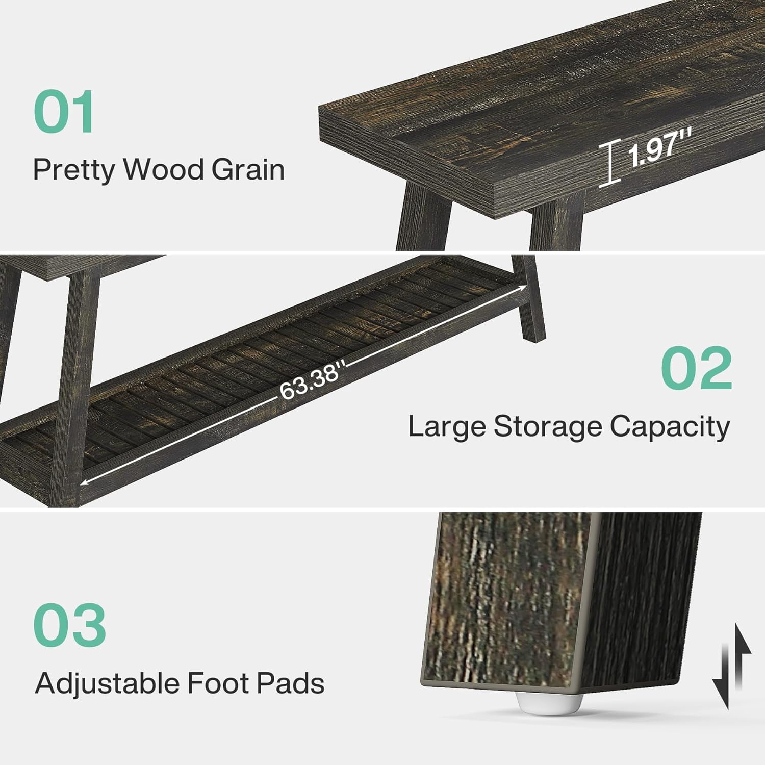 Tribesigns Farmhouse Console Entryway Table, 70.9" Extra Long 2-Tier Narrow Wood Table for Hallway, Living Room, Entrance, Dark Brown