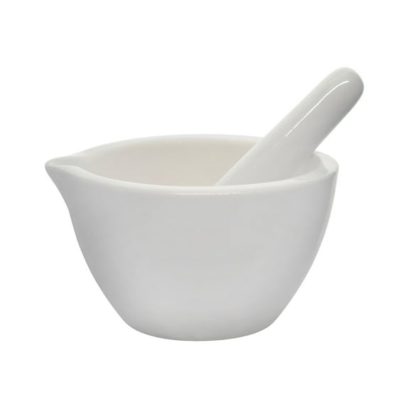 Porcelain Mortar & Pestle Set, 2oz (60ml) - Unglazed Grinding Surface - Excellent for Kitchen or Laboratory - Grinds Powdered Chemicals, Herbs & Spices - Pill Crusher - White - Eisco Labs