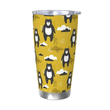 

Zeuib Cartoon Bear Yellow Printed 20oz Stainless Steel Insulated Car Cup Stainless Steel Thermal Cup Vacuum Insulated Leak-proof Travel Mug Cup-Without Straw