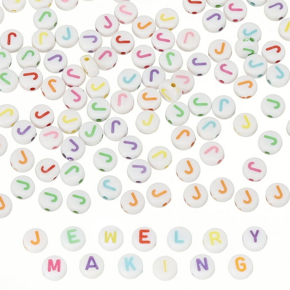 Alphabet Beads, 100 Pcs Rainbow Letter Beads Acrylic Charms for Craft Friendship Bracelets Jewelry Making, 4x7mm, Letter J