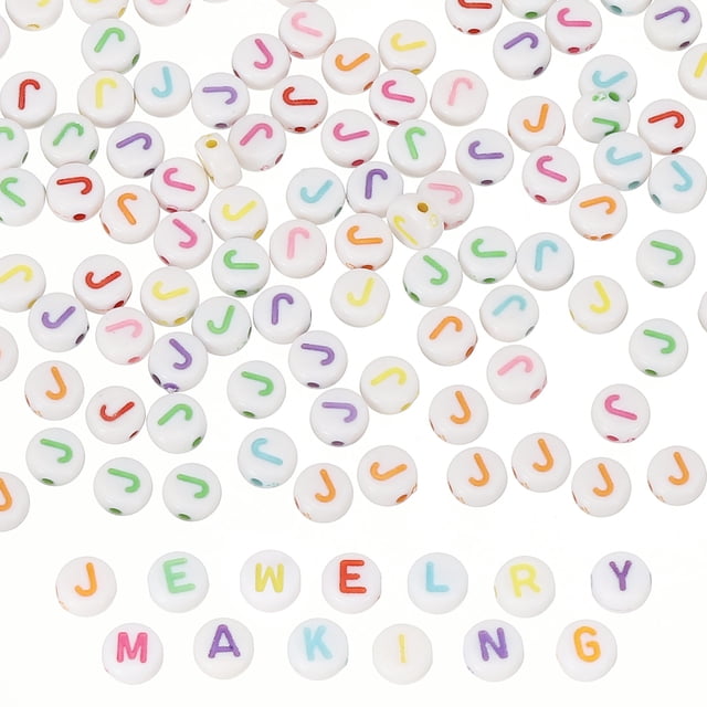 Perlas del alfabeto, 100 piezas de perlas de letras arcoíris, charms acrílicos para hacer pulseras de amistad y joyería, 4x7mm, letra J