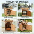 thumbnail image 6 of Outsunny Outdoor Grill Cart with Wheels and Storage Cabinet, Solid Wood Outdoor Kitchen Island with Stainless Steel Top, Drawer, Side Handle, Brown, 6 of 9