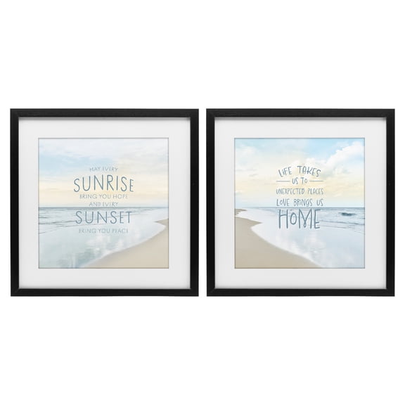 Stupell Industries Coastal Beautiful Beach Inspirations Black 2pc Framed Print Under Glass Set, 13 x 13 each, by Natalie Carpentieri
