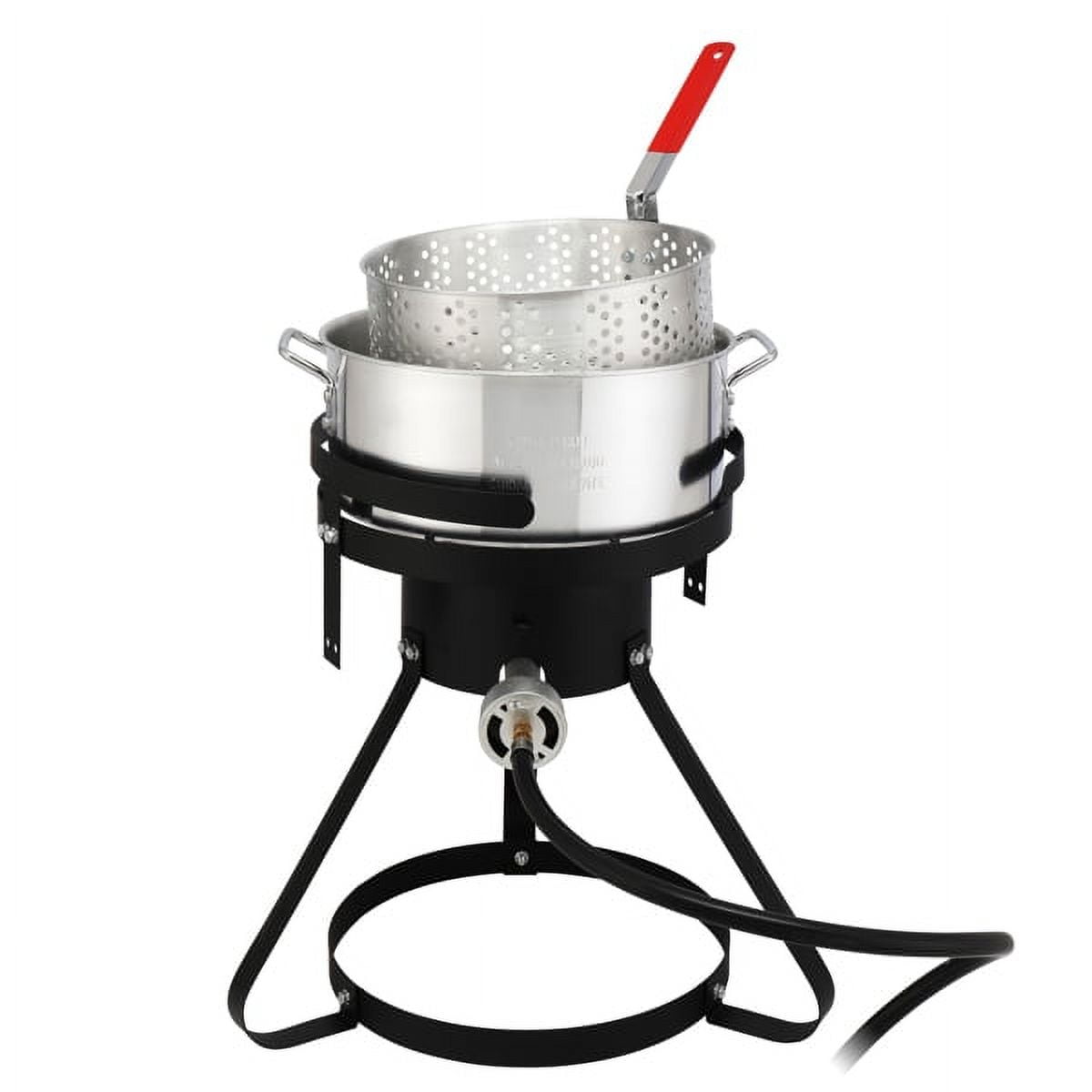 13x32inch Four-Piece Set, Black Round Iron Stove Frame, Silver Aluminum 30qt Turkey Pot 10qt Fish Pot, Gas Fryer