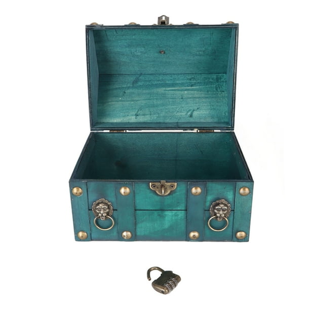Coffre Au Trésor En Bois Avec Serrure à Code - Déco Vintage - Rangement Bijoux - 18x17x24cm