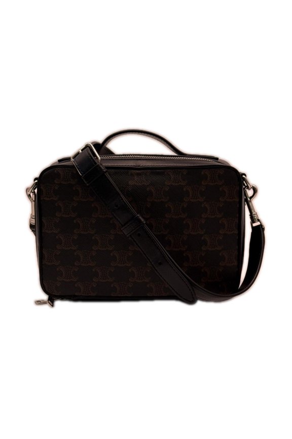 Pre-Owned CELINE Triomphe Canvas Messenger Box 113872EVJ Shoulder Bag Brown Black Leather Men's