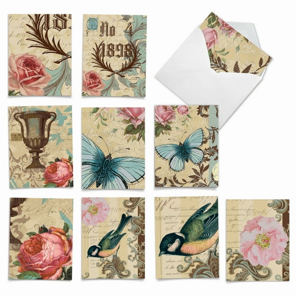 10 All Occasion Blank Note Cards Assorted (4 x 5.12 Inch) - Victorian Garden