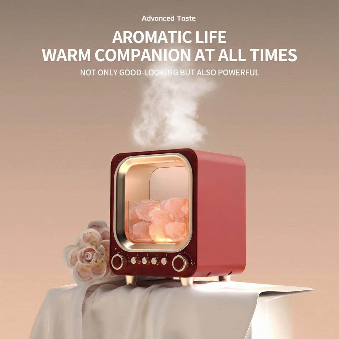 Aromatherapy Diffuser Humidifier with Bluetooth Speaker, Retro TV Style Essential Oil Diffuser with Ultrasonic Mist, Flame Effect Night Light, Quiet Desktop Diffuser for Bedroom, Office