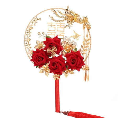 

Duretiony Chinese Round Hand Fan with Tassels Double-Sided Classic Decorative Fan for Wedding Photography Home