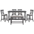 thumbnail image 4 of HANSHE 6 Piece Counter Height Dining Table Set, Modern Farmhouse Dining Table Set with Bottom Shelf, Wooden Counter Height Dining Set with Bench and 4 Chairs for Dining Room Apartment, Gray, 4 of 10