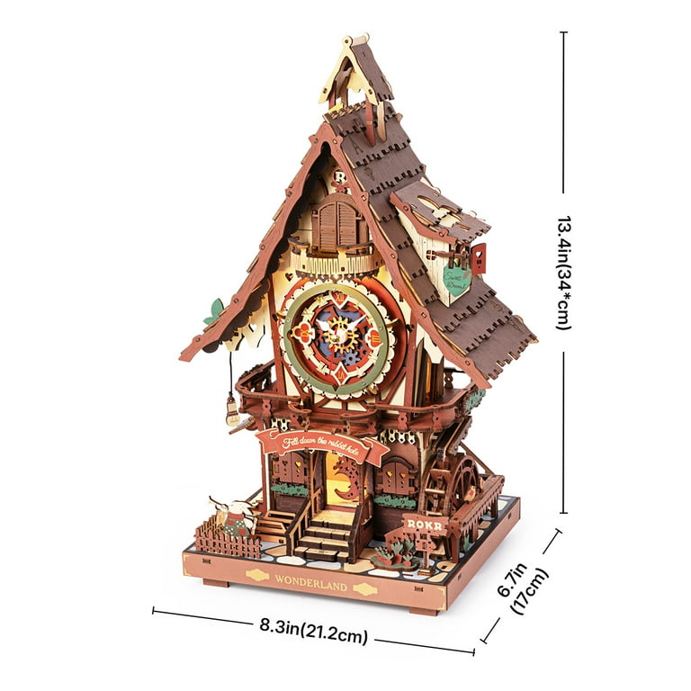 ROKR, Cuckoo Clock Mechanical Wooden Puzzle, 435 pcs, Colorful