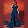 thumbnail image 3 of AURA Plus Size Evening Dress Sequin V Neck Short Sleeve Party Wear 0XL to 4XL, 3 of 6