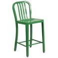 thumbnail image 1 of 24'' High Green Metal Indoor-Outdoor Counter Height Stool with Vertical Slat Back, 1 of 9