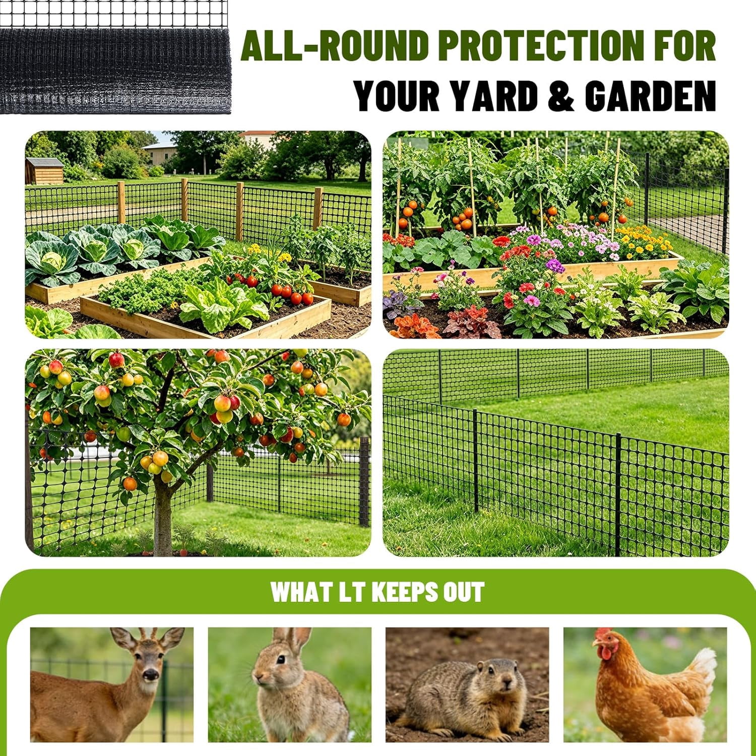 5x200ft (50gsm) Deer and Animal Fence Barrier Netting with 100 Zip Ties, Plastic Heavy Duty Mesh Fence Barrier, Ideal for Garden Netting, Against Bird, Fruit Plant Protection, Black