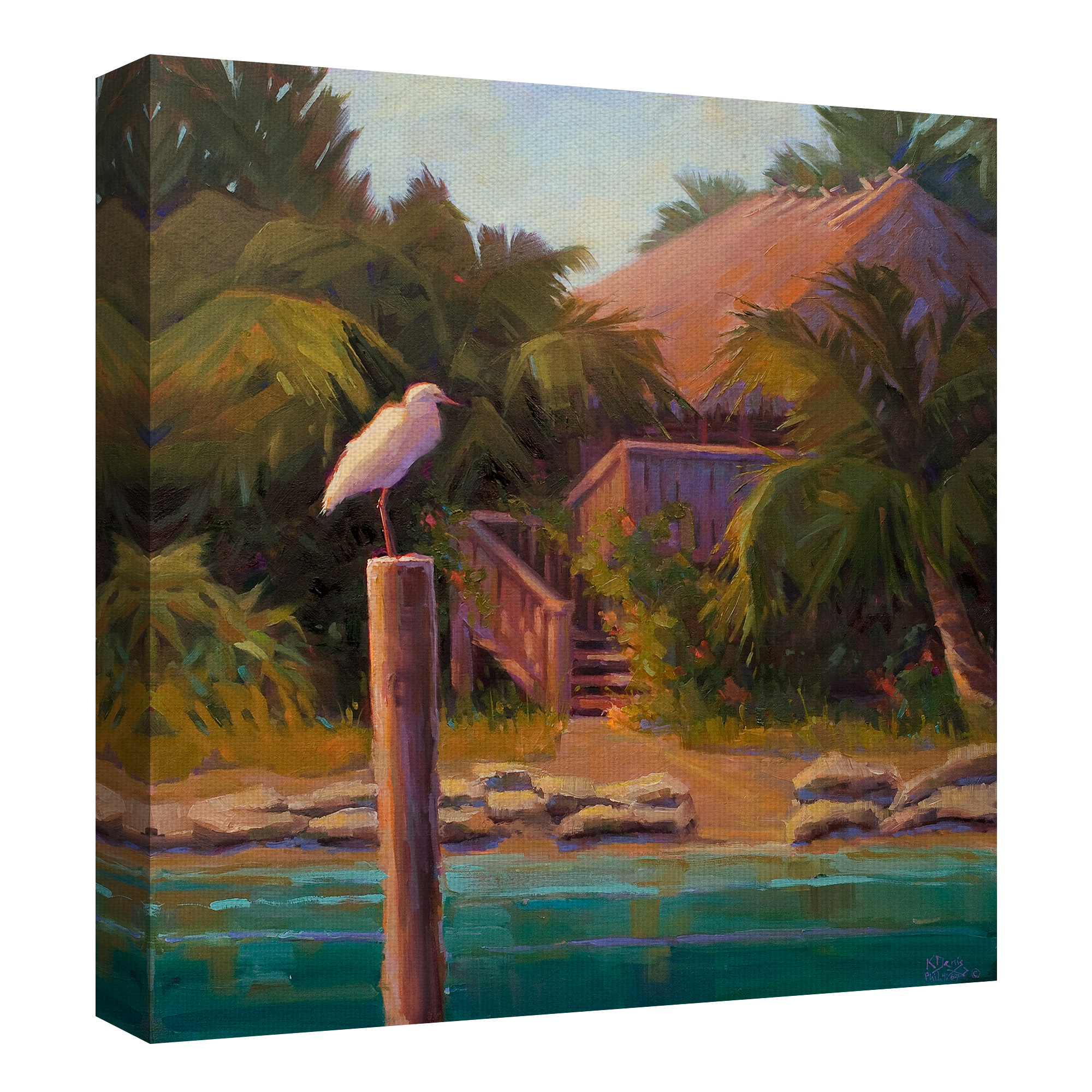 Masterpiece Art Gallery Tropical Bird Morning Lookout by Kathleen Denis Canvas Art Print 30" x 30"