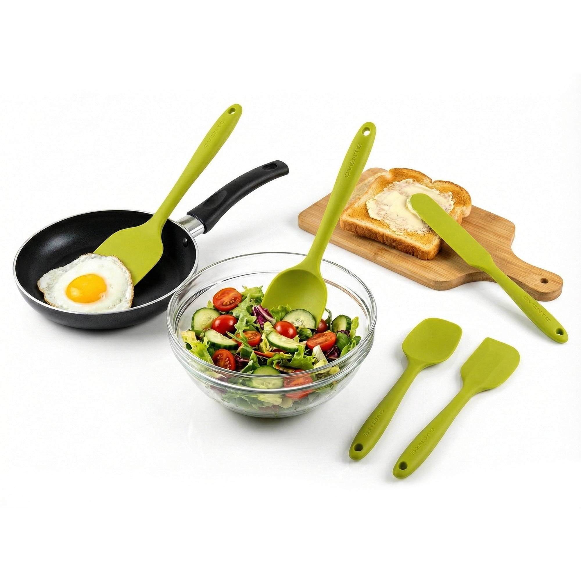 OVENTE Silicone Spatula Set of 5, Heat Resistant, Green SP12305G | Food Grade Rubber Spatula, BPA-Free and Dishwasher Safe, Nonstick Kitchen Utensils for Baking, Cooking and Mixing