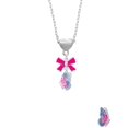 thumbnail image 2 of Delight Jewelry Silvertone Translucent Hot Pink & Blue Flying Butterfly Hot Pink Bow Heart Necklace, 2 of 4