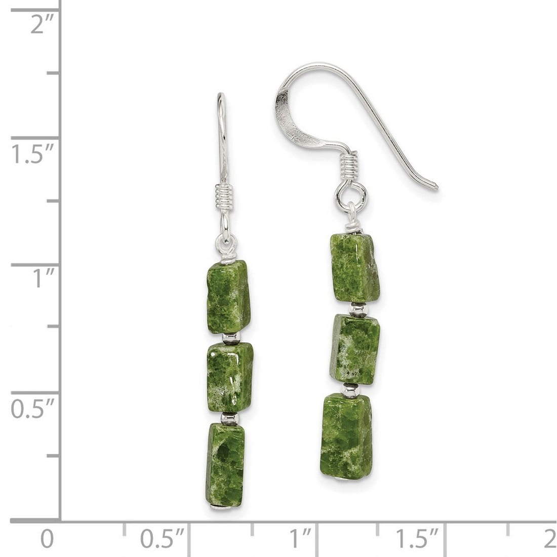 925 Sterling Silver Shepherd hook Green Russian Serpentine Stone Earrings 42x4mm Wide Dangle Earring for Women