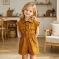 thumbnail image 2 of OSOLU Kids Girls Rompers Sleeveless Solid Color Button Up Lapel One Piece Short Jumpsuit Summer Casual Outfit 2-13Y, 2 of 9