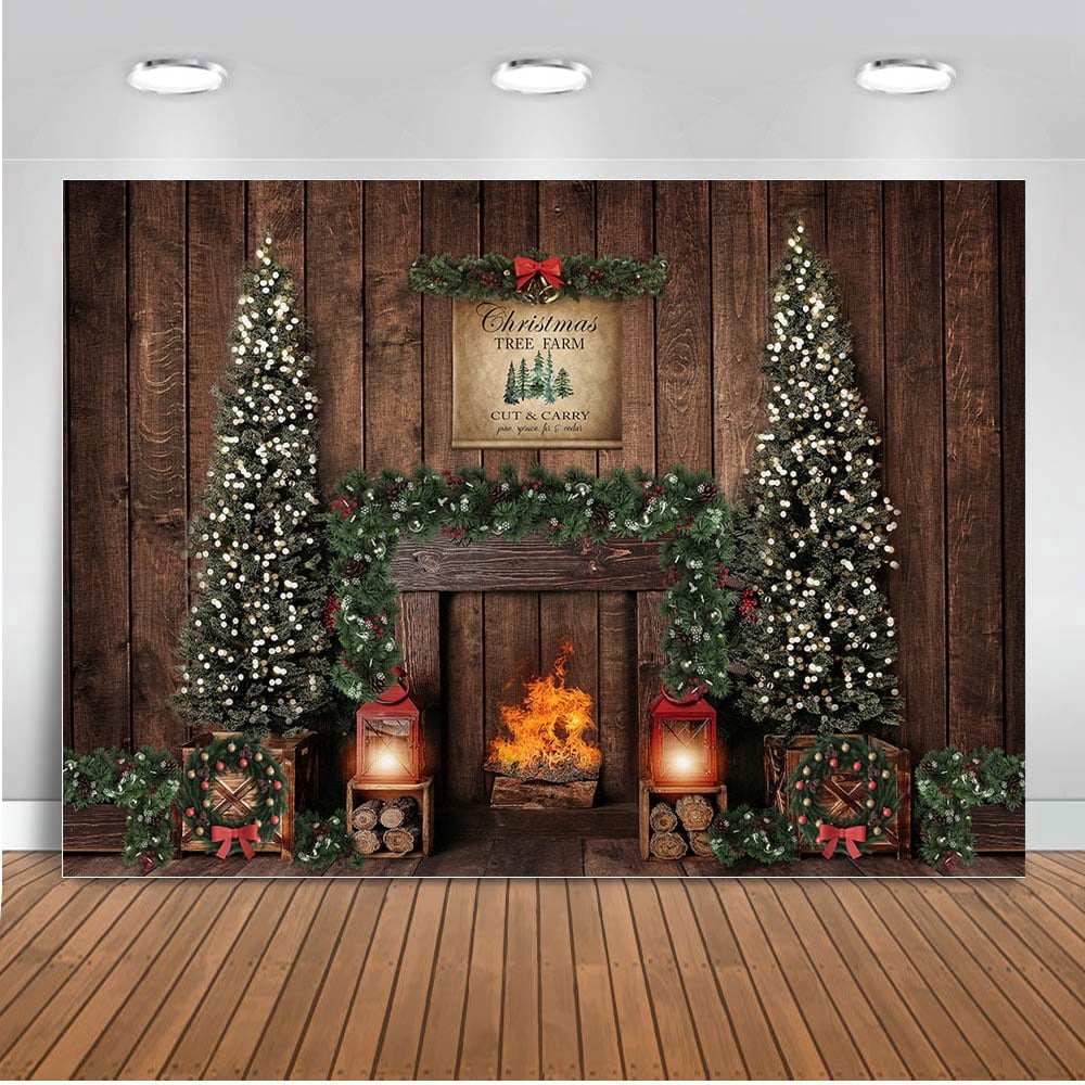 Christmas Fireplace Backdrop 8x6 FT - Winter Holiday Photo Booth Background For Parties, Decorations & Photography