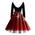 thumbnail image 4 of Christmas Dresses for Women Women's Casual And Fashionable Long Sleeved V-neck Print Matching Zipper Dress with Fur and Christmas Tree for Holiday Party,Watermelon Red,5XL, 4 of 4
