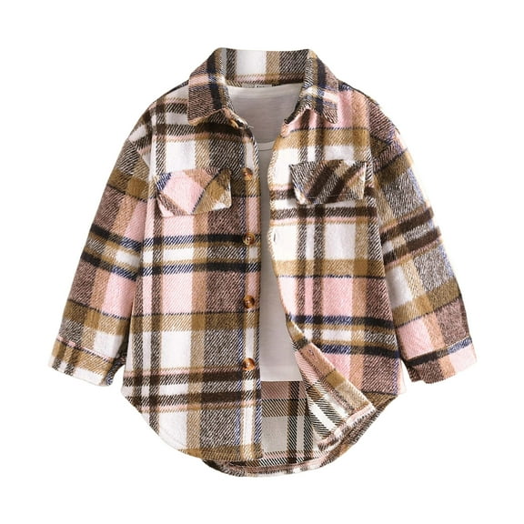 UAYOTSE Boys Flannel Shirt Toddler Buffalo Plaid Shirt Long Sleeve Button up Shirts Kids Casual Tops(6-7 Years,T57-Pink)