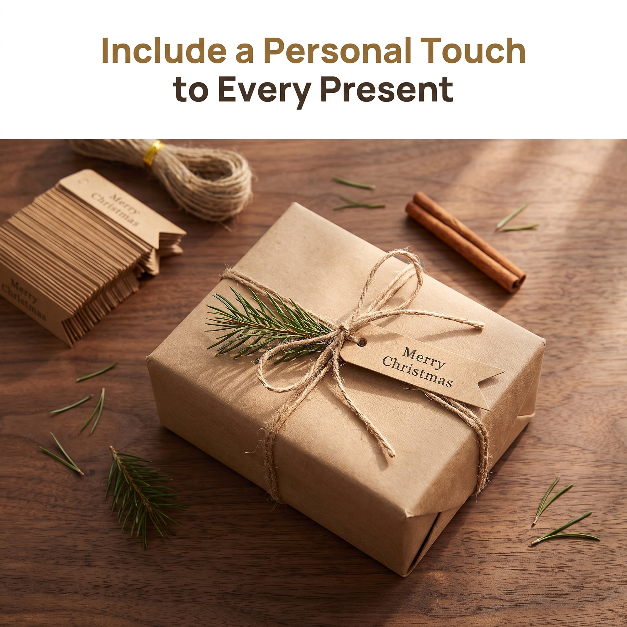 Unique Bargains Gift Tags with Natural Twine for All Occasions 0.8" x 2.8" Brown Christmas