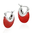 thumbnail image 3 of Chic and Sleek Red Simulated Coral Crescent Moon Sterling Silver Huggie Earrings, 3 of 5