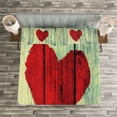 thumbnail image 3 of Ambesonne Rustic Quilted Bedspread Set 3 Pcs, Heart Wooden Wall, Queen Size, Red Pale Green, 3 of 3