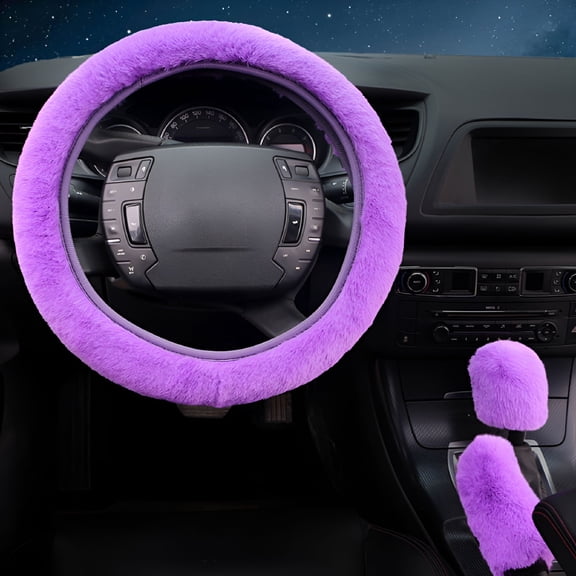MELIVO Fuzzy Fluffy Pink,38Cm,Warm,Car Accessories for Women Non-Slip Faux Wool Steering Wheel Cover,4 Pack