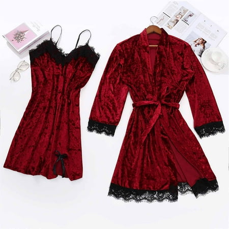 

Cntydi Pajamas for Women Gifts Women s Sexy Two-piece Pajamas Lace Velvet Solid Color Lace Two-piece Pajamas