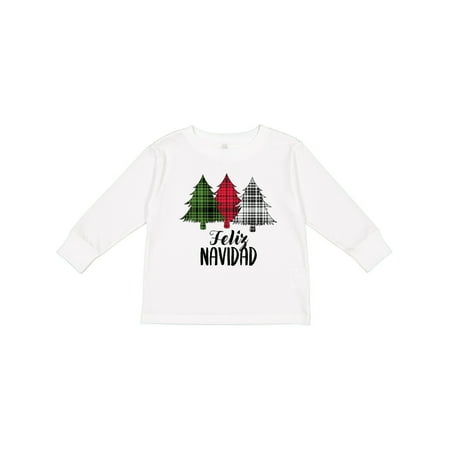 

Inktastic Feliz Navidad Plaid Trees Gift Toddler Boy or Toddler Girl Long Sleeve T-Shirt