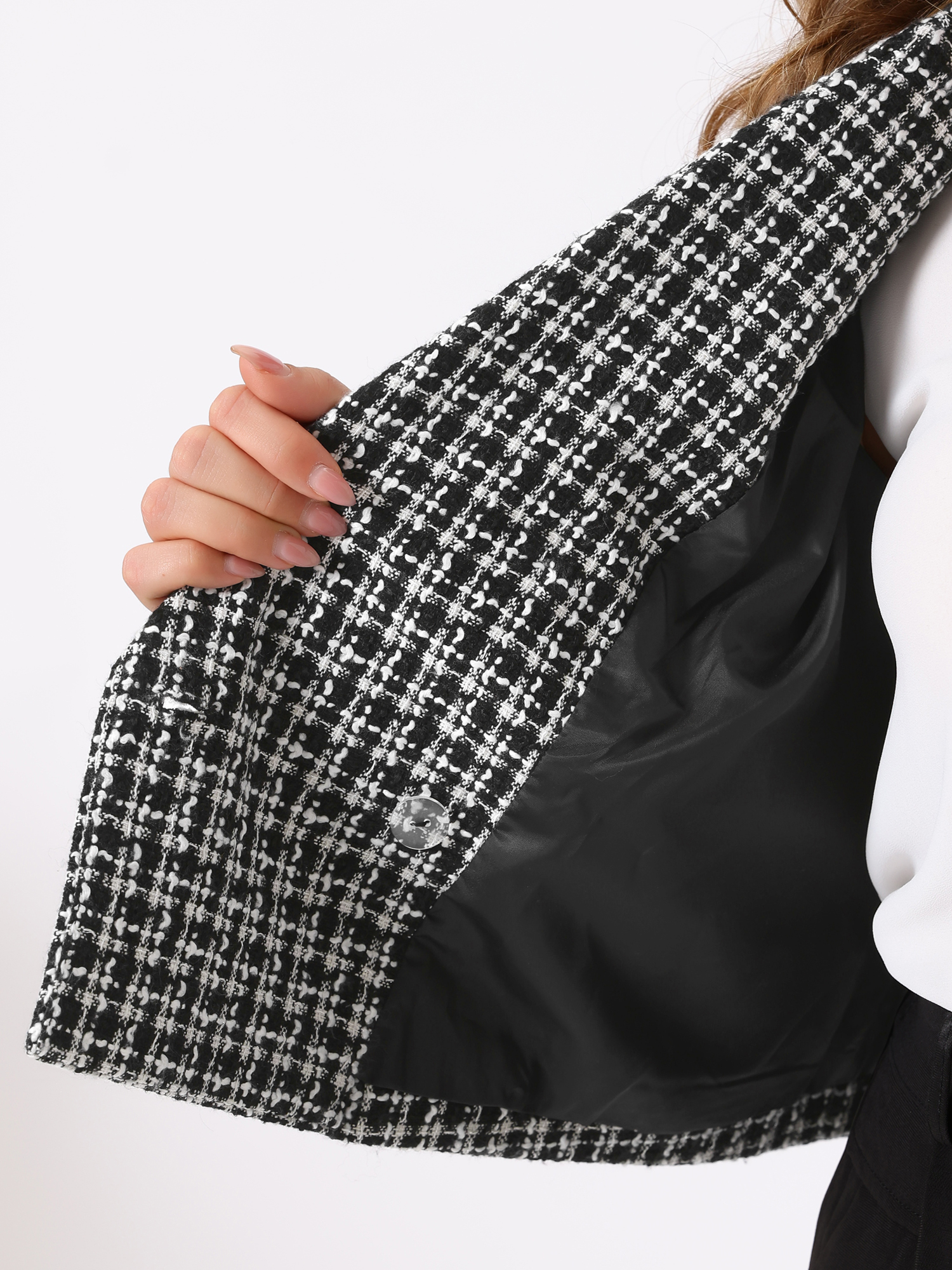 DARING DIVA Women's Plus Tweed Blazer Jacket Notched Lapel Business Black 3X