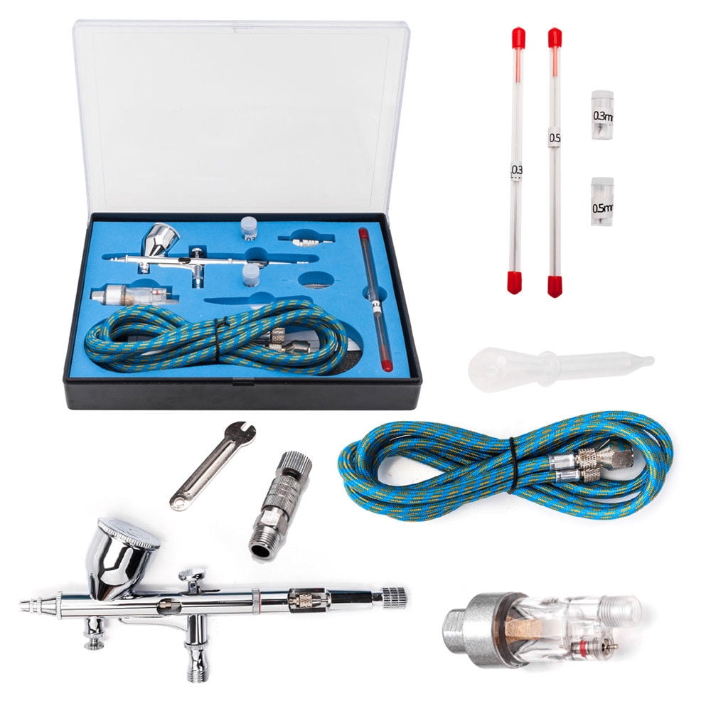 Dual Action Airbrush Kit Needle Air Brush Spray Gun Paint Art 0.2mm//0.3mm//0.5mm
