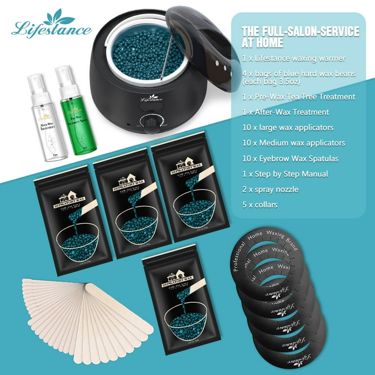 Lifestance Waxing Kit- L2 Digital Wax Warmer Hair Removal Machine- 4 Packs  of Wax Beads(14.1 oz total) with 42 Items- Wax Pots Professional for All