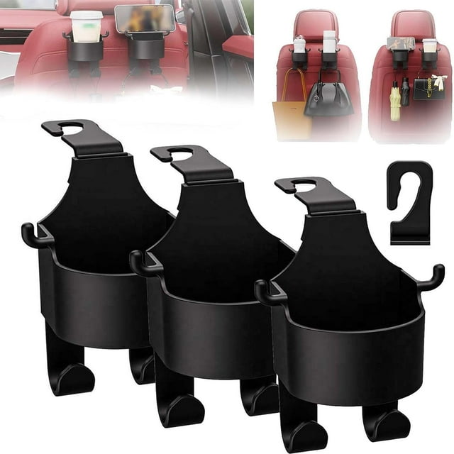 HSHDLDF Multifunctional Hook for Car Seat Back,Multifunction Seat Cup Holder Hook for Car,Car Seat Headrest Cup Holder with Hooks, Multifunctional Seat Cup Holder Hook for Car Accessories (Black,3Pc