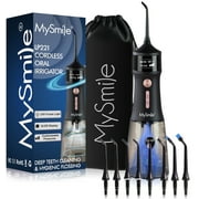 MySmile LP221 OLED Cordless Water Flosser with UVC Sterilizer Water Purifying Light, Portable Oral Irrigator Power Flossing for Teeth, Braces, Hygiene, 8 Jet Tips, Black