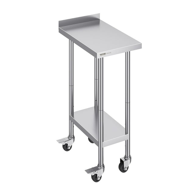 VEVOR Table de Travail en Acier Inoxydable 24 x 15 x 40 Pouces, Table de Préparation Alimentaire Commerciale avec Roulettes, Table de Préparation Robuste, Table de Travail en Métal avec Hauteur Réglable pour Restaurant, Maison et Hôtel