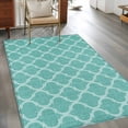 thumbnail image 3 of Blue Green Moroccan 3'x5' Washable Rug, Morocco Retro Abstract Quatrefoil Plaid Non-Slip Area Rugs for Entryway Kitchen Classroom, StainResistant Dorm Throw Carpet, Low Pile Soft Indoor Floor Mat, 3 of 9