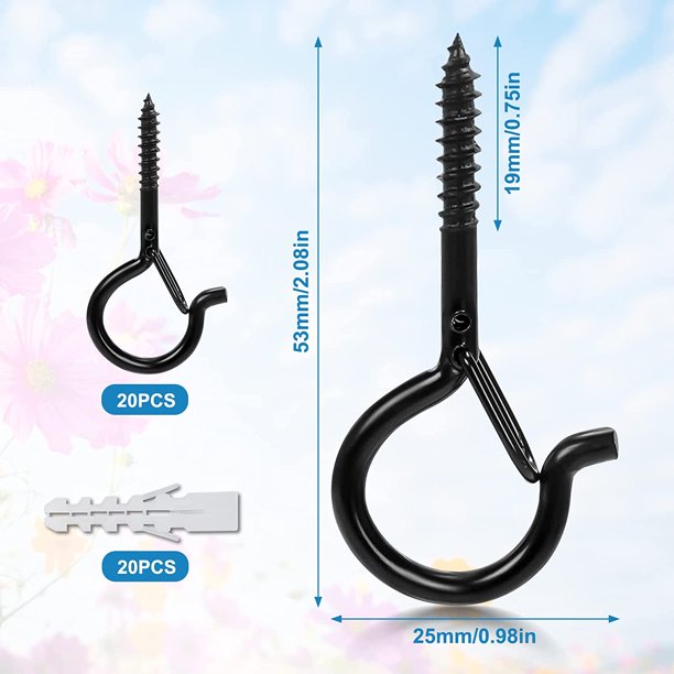 Paquete de 20 ganchos de tornillo, ganchos de techo con hebilla de seguridad, ganchos de pared para exteriores, jardín, plantas, comederos de pájaros, linternas, decoración de fiestas ZefeiWu 8390605555244