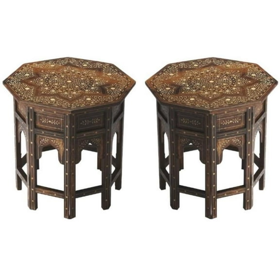 Home Square Wood and Bone Inlay End Table in Medium Brown - Set of 2