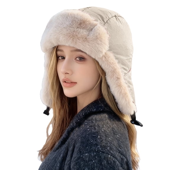 ManxiVoo Quilted Trapper Hat for Women Lightweight Thermal Insulation Windproof Ear Flap Design Winter Outdoor Headwear Beige